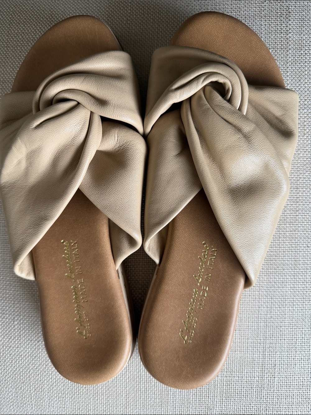 Women's Beige Knot Slide Sandals - Made in Italy